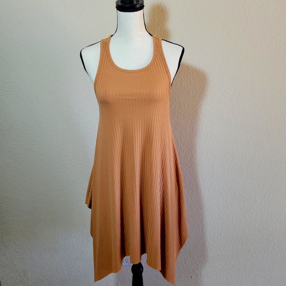 Juniors Ribbed Tank Top Small Beige Tan Camel Nude Brown Long Tunic Sleeveless